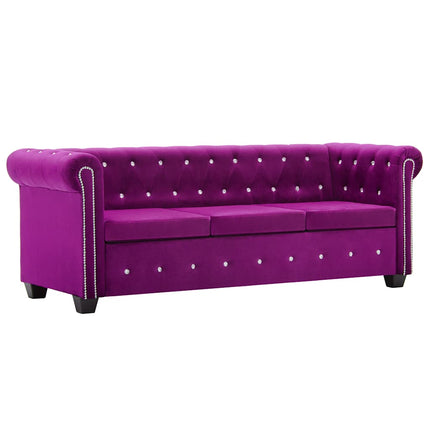 Chesterfieldsoffa 3-sits sammet 199x75x72 cm lila