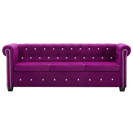 Chesterfieldsoffa 3-sits sammet 199x75x72 cm lila
