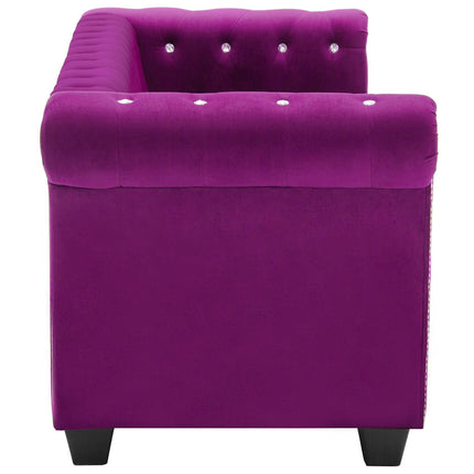 Chesterfieldsoffa 3-sits sammet 199x75x72 cm lila
