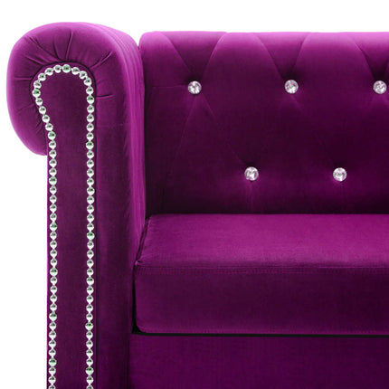 Chesterfieldsoffa 3-sits sammet 199x75x72 cm lila