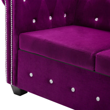 Chesterfieldsoffa 3-sits sammet 199x75x72 cm lila