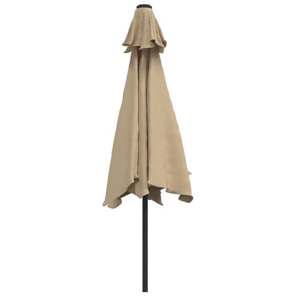 Trädgårdsparasoll med LED-lampor och stålstång 300 cm taupe