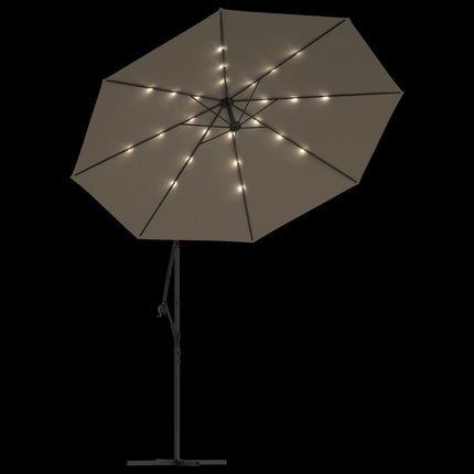 Frihängande trädgårdsparasoll LEDs och stålstång 300 cm taupe