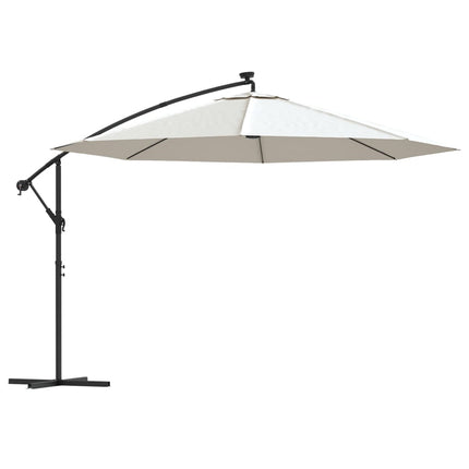 Frihängande trädgårdsparasoll LEDs metallstång 350 cm sand
