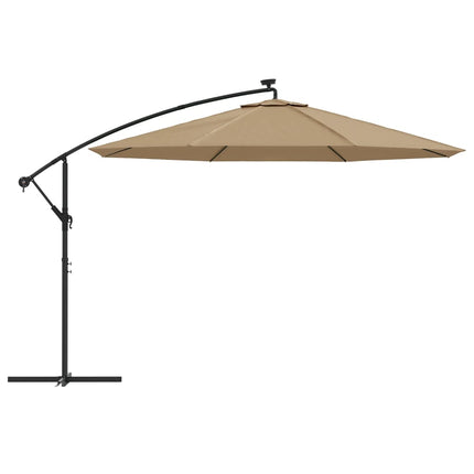 Frihängande trädgårdsparasoll LEDs metallstång 350 cm taupe