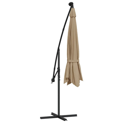 Frihängande trädgårdsparasoll LEDs metallstång 350 cm taupe