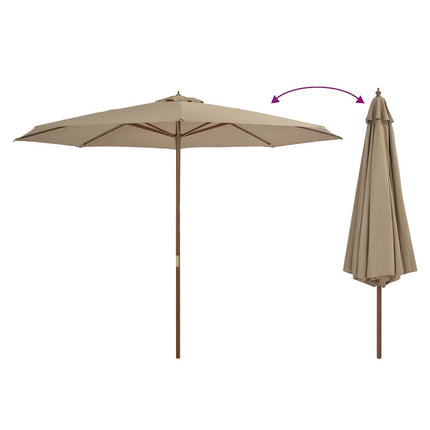 Trädgårdsparasoll med trästång taupe 350 cm