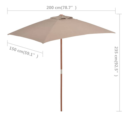 Trädgårdsparasoll med trästång 150x200 cm taupe