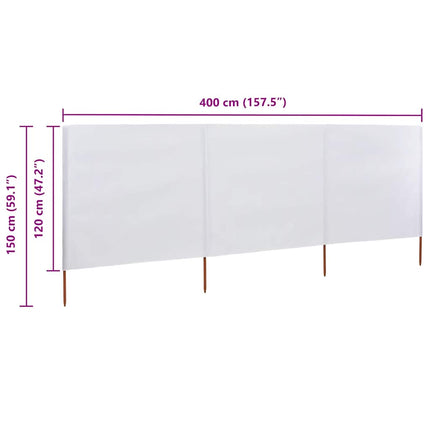 Vindskydd 3 paneler tyg 400x120 cm vit