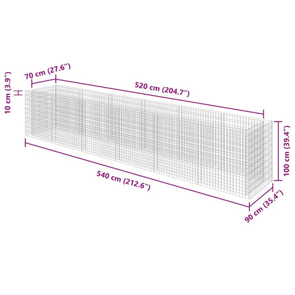 Planteringsgabion upphöjd galvaniserat stål 540x90x100 cm