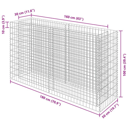 Planteringsgabion upphöjd galvaniserat stål 180x50x100 cm
