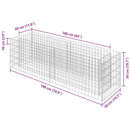 Planteringsgabion upphöjd galvaniserat stål 180x50x50 cm