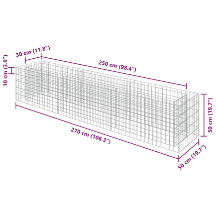 Planteringsgabion upphöjd galvaniserat stål 270x50x50 cm