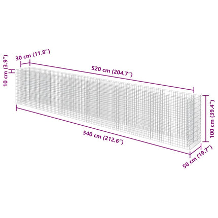Planteringsgabion upphöjd galvaniserat stål 540x50x100 cm