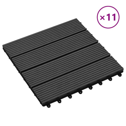 Terrassplattor 11 pcs Svart 30 x 30 cm WPC