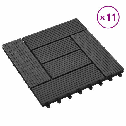 Terrassplattor 11 pcs Svart 30 x 30 cm WPC