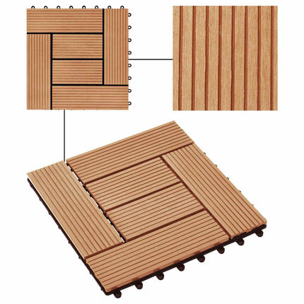 Terrassplattor 11 pcs Teak 30 x 30 cm WPC