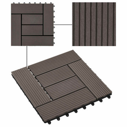 Terrassplattor 11 pcs Mörkbrun 30 x 30 cm WPC