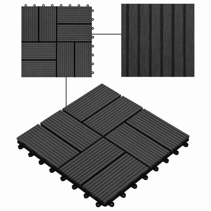 Terrassplattor 11 pcs Svart 30 x 30 cm WPC