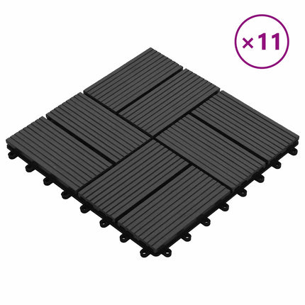 Terrassplattor 11 pcs Svart 30 x 30 cm WPC
