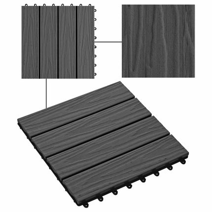 Terrassplattor 3D-design 11 pcs Svart 30 x 30 cm WPC