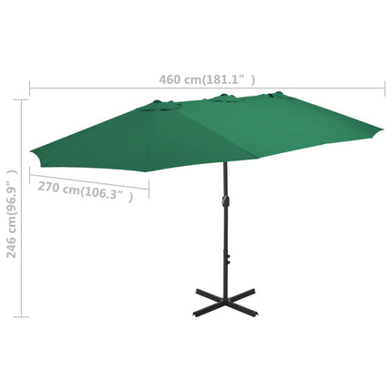 Trädgårdsparasoll med aluminiumstång 460x270 cm grön