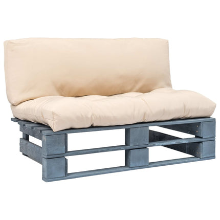 Pallsoffa med dynor sandfärgad massiv furu