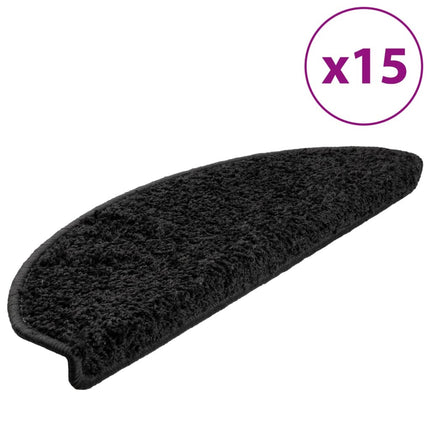 Trappmattor 15 st 65x21x4 cm svarta halvrunda stora