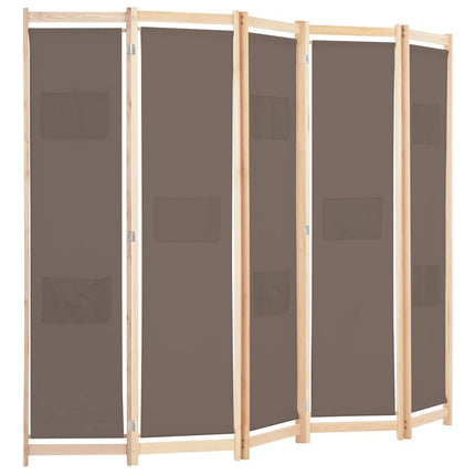 Rumsavdelare 5 paneler 200x170x4 cm brun tyg