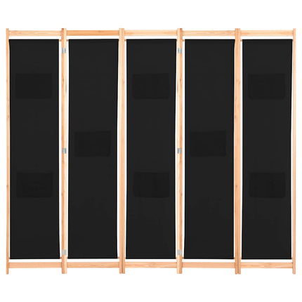 Rumsavdelare 5 paneler 200x170x4 cm svart tyg