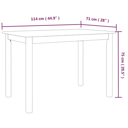 Matbord vit 114x71x75 cm massivt gummiträ