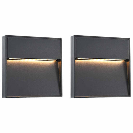 Utomhusvägglampa LED 2 st 3 W svart fyrkantig