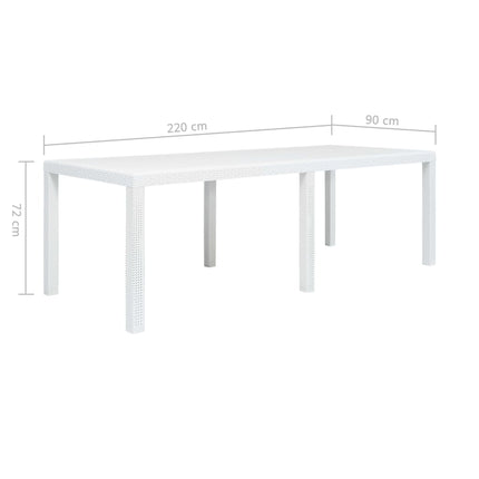 Trädgårdsbord vit 220x90x72 cm konstrotting