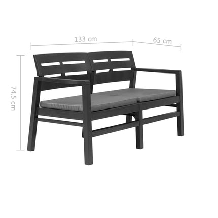 Trädgårdsbänk med dynor 2-sits 133 cm plast antracit