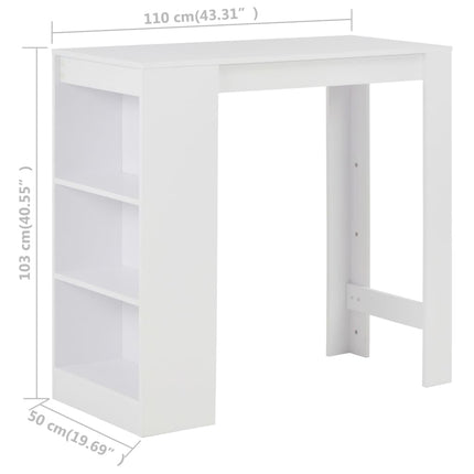 Barbord med hylla vit 110x50x103 cm