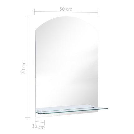 Väggspegel med hylla 50x70 cm härdat glas