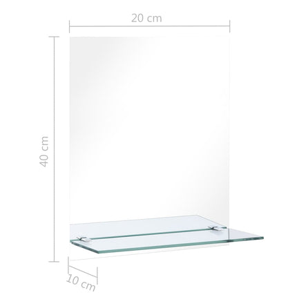 Väggspegel med hylla 20x40 cm härdat glas