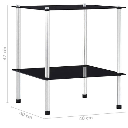 Hylla 2 hyllplan svart 40x40x47 cm härdat glas