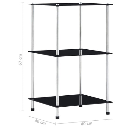 Hylla 3 hyllplan svart 40x40x67 cm härdat glas
