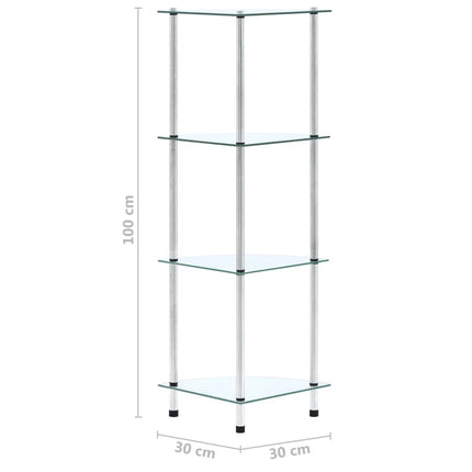 Hylla 4 hyllplan transparent 30x30x100 cm härdat glas