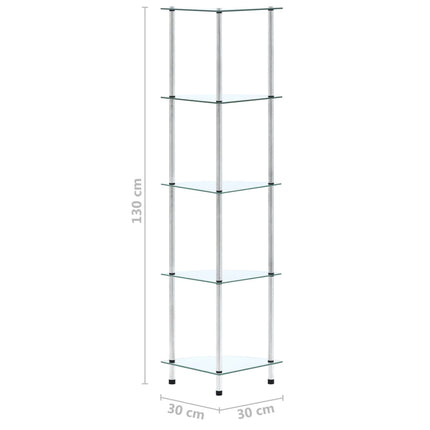 Hylla 5 hyllplan transparent 30x30x130 cm härdat glas