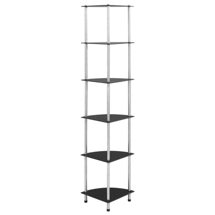 Hylla 6 hyllplan svart 30x30x160 cm härdat glas