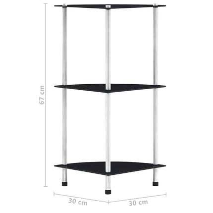Hylla 3 hyllplan svart 30x30x67 cm härdat glas