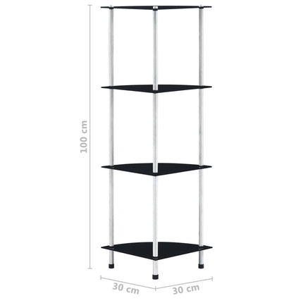 Hylla 4 hyllplan svart 30x30x100 cm härdat glas