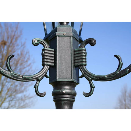 Trädgårdslampa 3 armar 230 cm mörkgrön/svart aluminium