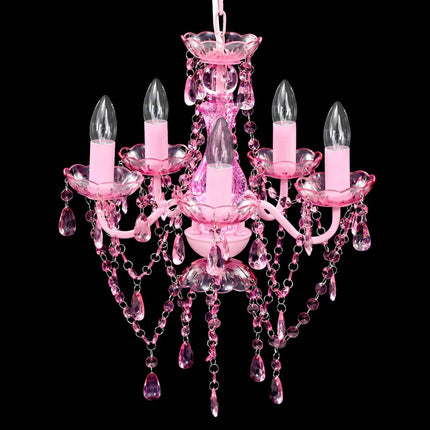 Takkrona med kristaller 5 glödlampor rosa