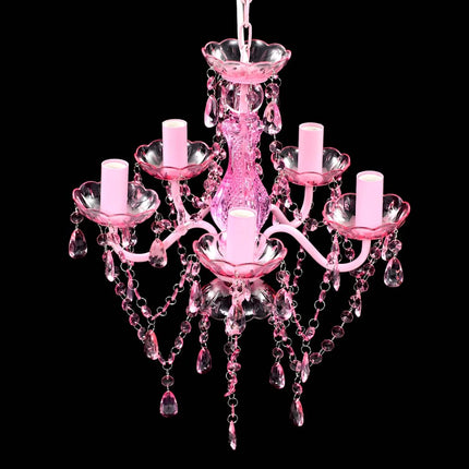 Takkrona med kristaller 5 glödlampor rosa
