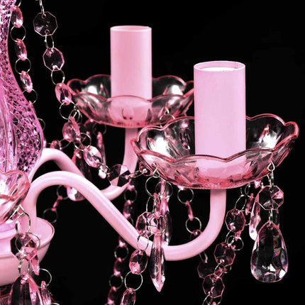 Takkrona med kristaller 5 glödlampor rosa