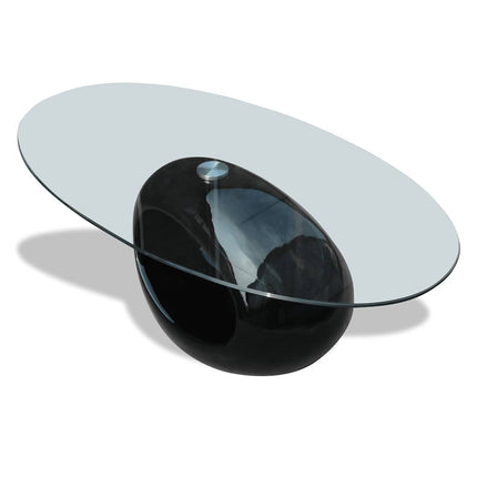 Soffbord med oval bordsskiva i glas högglans svart