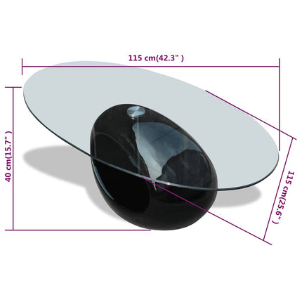 Soffbord med oval bordsskiva i glas högglans svart